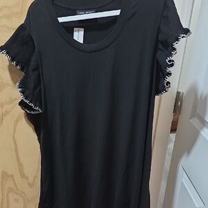 Lane Bryant Black Short Sleeve Top with Ruffle Detail